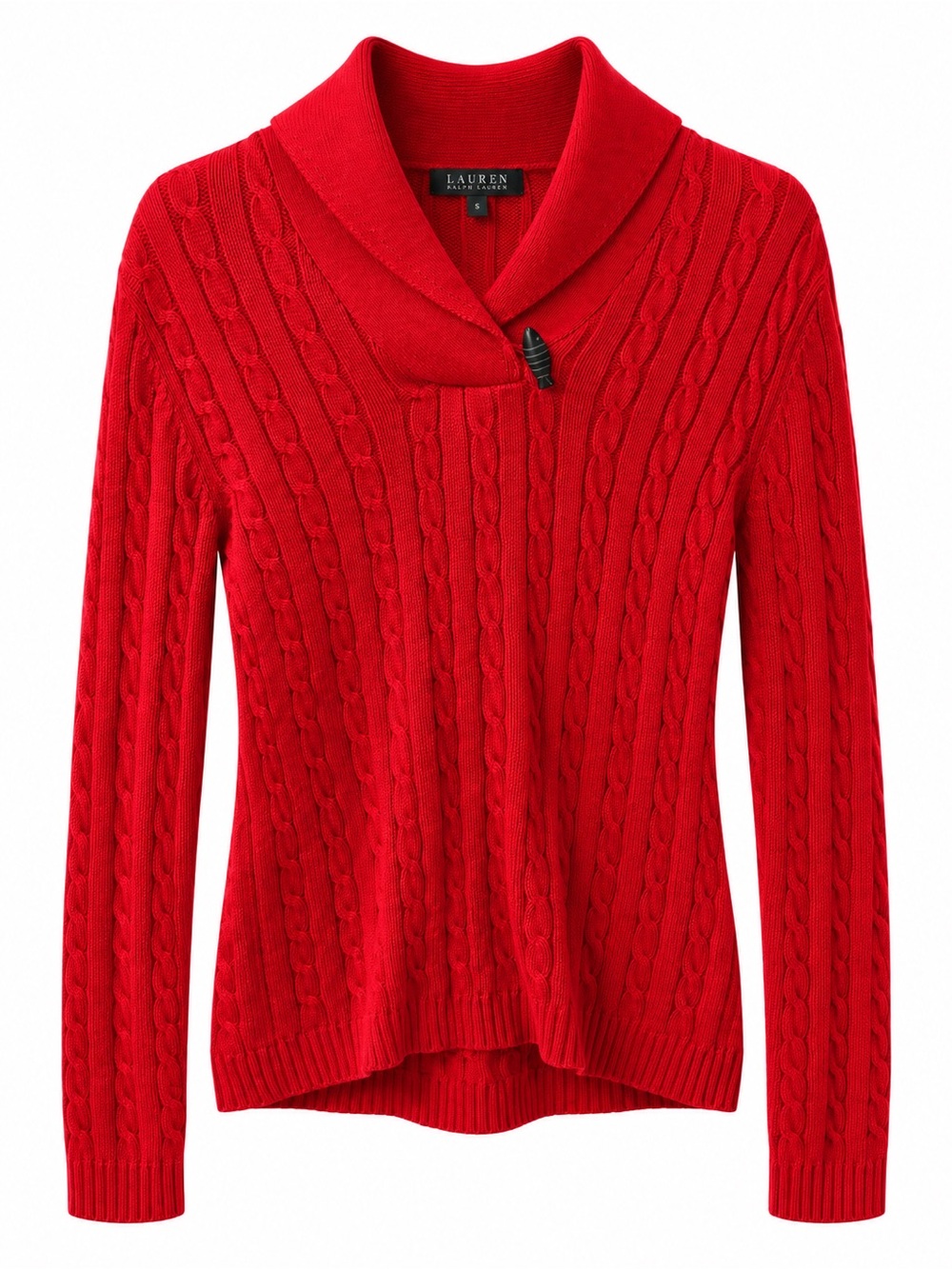 Lauren Ralph Lauren Red Cable Knit Shawl Collar Toggle Sweater Small